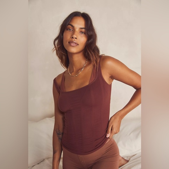 Intimately Free People Stay Here Chocolate Brown Seamless Tank Top - Picture 3 of 9